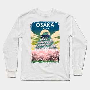 Osaka Japan Vintage Minimal Retro Travel Poster Long Sleeve T-Shirt